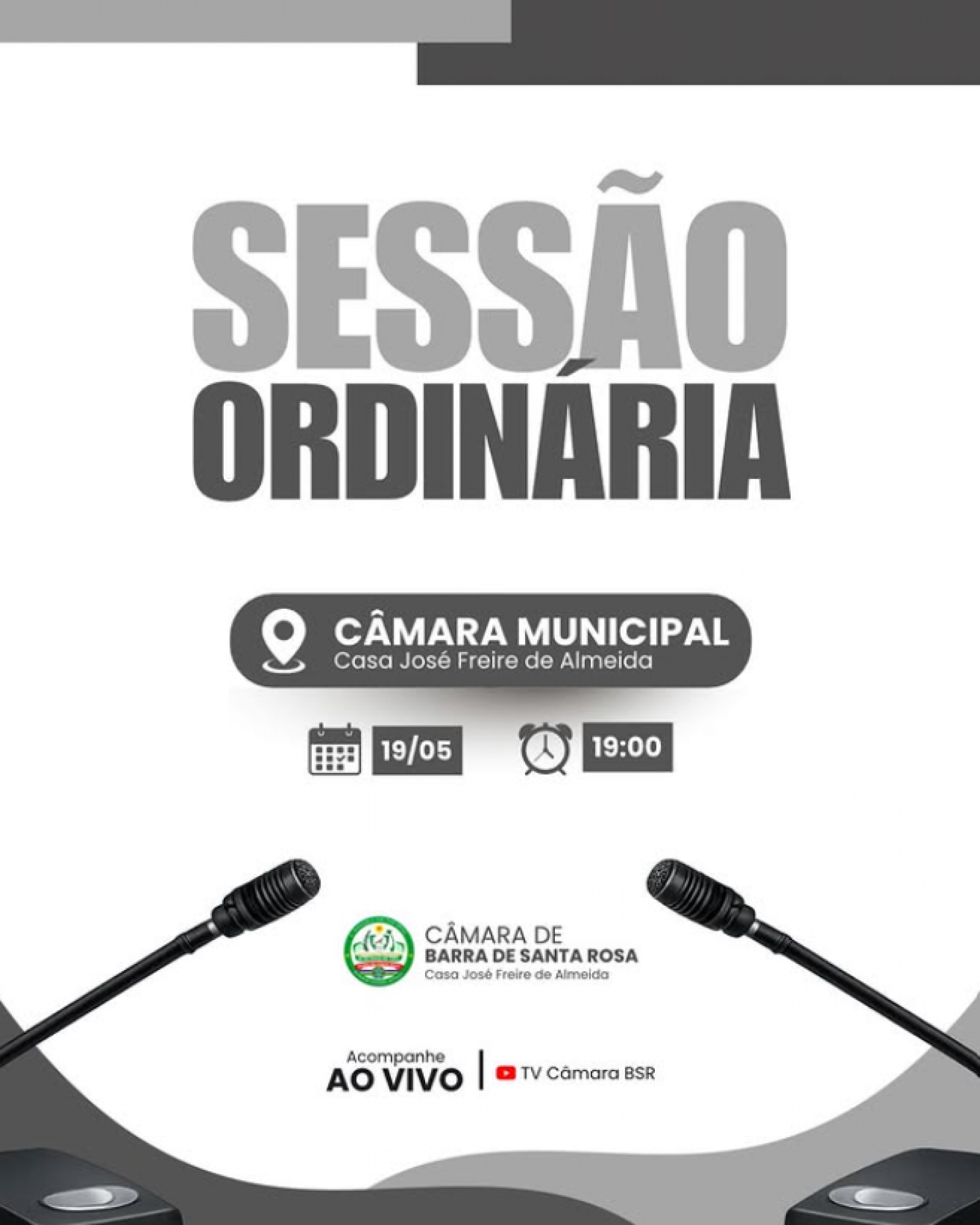 📢 A Câmara Municipal convida toda a população para participar da Sessão Ordinária.