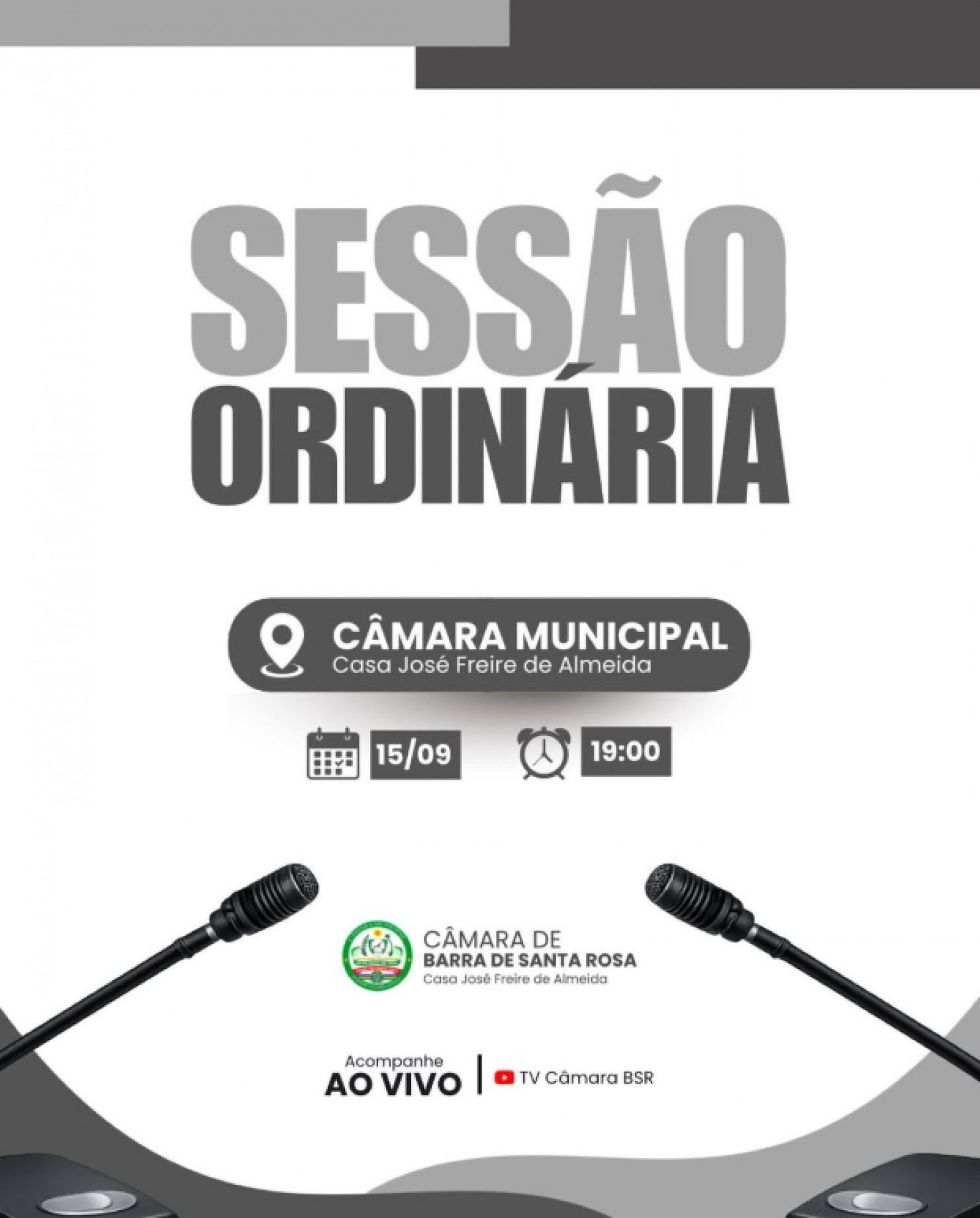 📢 A Câmara Municipal convida toda a população para participar da Sessão Ordinária.